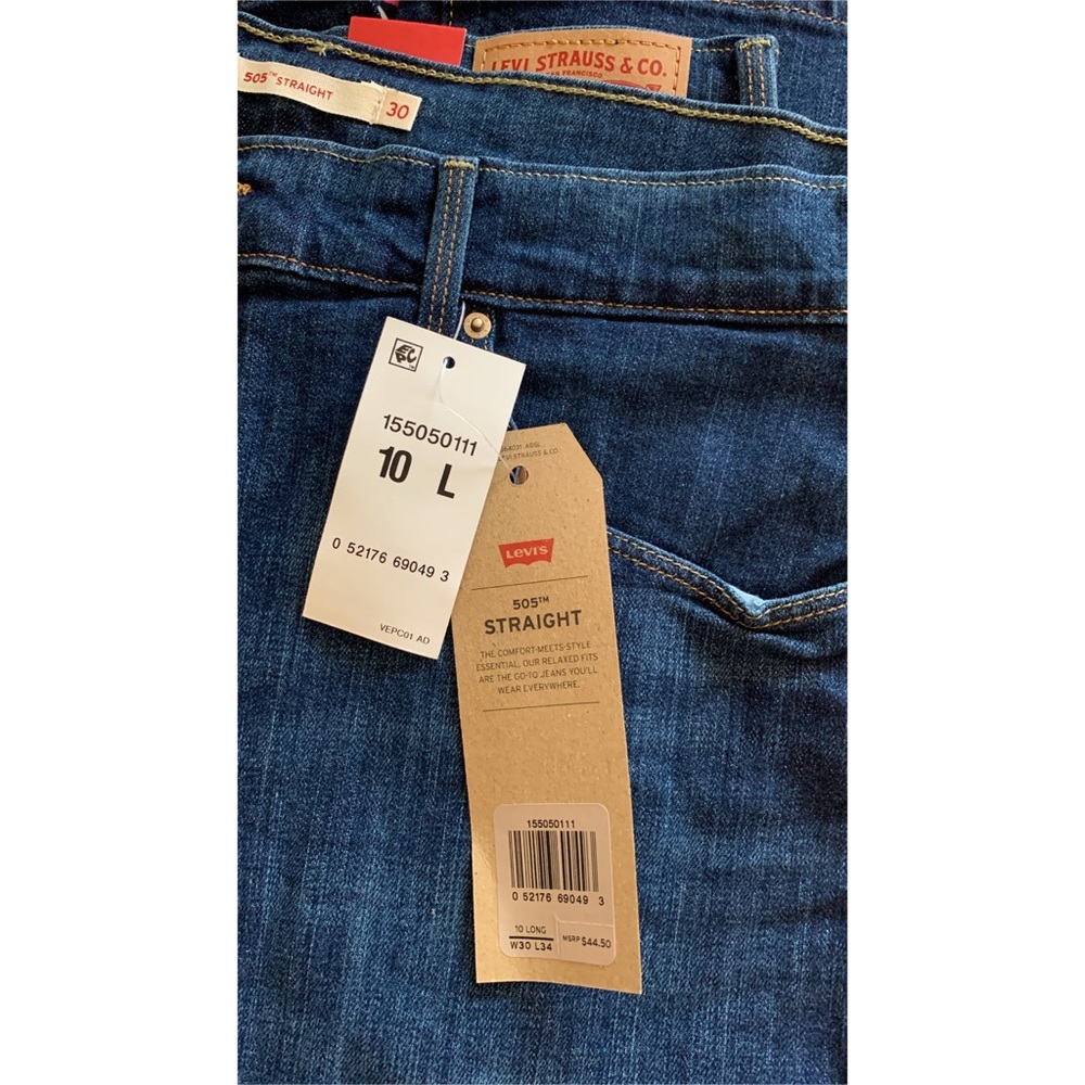Levi's Men's 505 Classic Dark Wash Mid Rise Regular Fit Straight Leg Blue Jeans - Picture 9 of 11